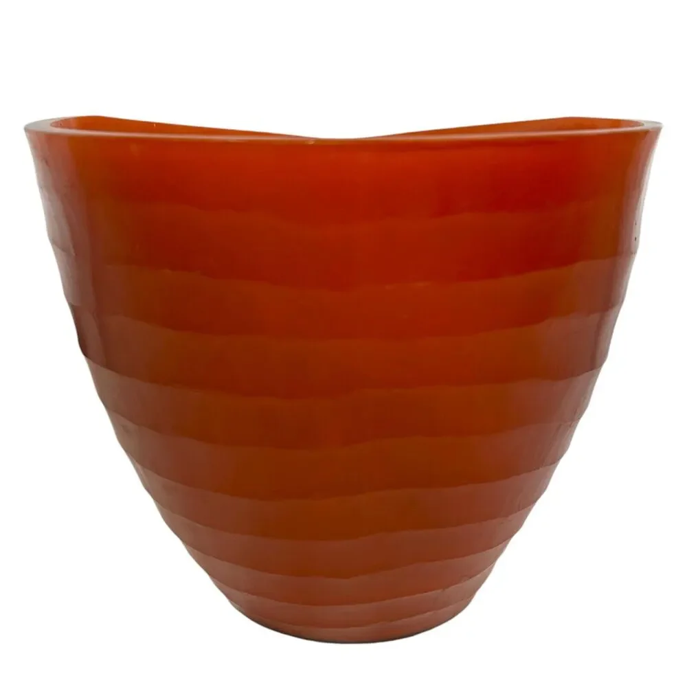 Ethan Allen‎ Adara Glass Bowl Orange Amber XL Floor Vase Abstract Centerpiece